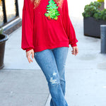 Christmas Tree Holiday Sequined Casual Loose Sweatshirt