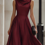Draped Sleeveless Midi Dress With Defined Waist