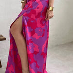 Rose Abstract Floral Print V Neck Dolman Maxi Dress