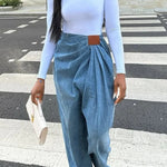 Stylish Pleated Casual Pocket Wide-leg Jeans
