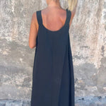 Solid Floral Embellished Sleeveless Loose Maxi Dress