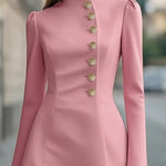 Fashionable Stand Collar Single-Breasted Slim Fit Formal Mini Dress