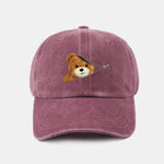 Zipper Bear Pattern Casual Washed Cotton Baseball Cap