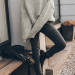 Light Grey Chunky Knit Turtle Neck Drop Shoulder Sweater