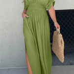 SLIT V-NECK EFFORTLESS MAXI LONG DRESS (BUY 2 FREE SHIPPING)