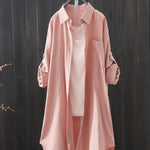 High-Low Long Sleeves Solid Color Lapel Shirts Tops