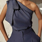 Sleeveless Asymmetric Split-Joint One-Shoulder Blouses&Shirts Tops