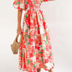Elegant Square Neck Printed Puff Sleeve Long Dress