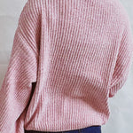 Solid Color Casual Round Neck Lantern Sleeve Short Knitted Sweater