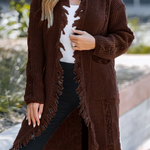 Casual Fringed Trim Weave Cardigan Collar Outerwear