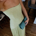 Margovil Strapless Tube Patchwork Pleated Maxi Dress
