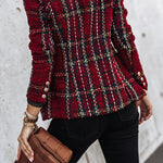 Margovil Double Breasted Open Front Plaid Blazer Jacket