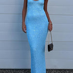 Margovil U Neck Sequin Knit Bodycon Maxi Tank Dress