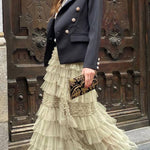 City Empress Tiered Elastic Waist Tulle Maxi Skirt