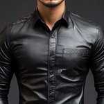 Men's Classic Casual Slim Fit Leather Long Sleeve Shirt