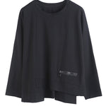 Solid Color Asymmetric Split-Joint Zipper Loose T-Shirt