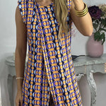 Retro Print Casual Split Top Two-Piece Set