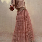 Regal Reverie Tiered Elastic Waist Tulle Maxi Skirt