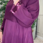 Fenna Ribbed Sequin Trim Batwing Sleeve Sweater and Pleated Tulle Stretch Tank Midi Dress Two-piece Set