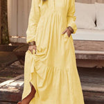 V-neck long-sleeved loose-fitting long skirt