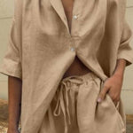 Single-breasted short-sleeved shirt two-piece suit