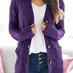 Knitted Solid Color Button Down Chunky Outwear Cardigan