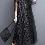 Loose Short Sleeves Asymmetric Gauze Split-Joint Round-Neck Midi Dresses