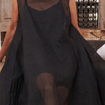 A-Line Loose Pockets See-Through Solid Color Round-Neck Cover-Up Midi Dresses