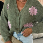 Embroidered Floral V-neck Long-sleeved Button-knit Cardigan