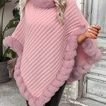 Elara ��� Faux Fur Trim Knit Poncho