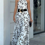 High Waisted Loose Contrast Color No Belt Tied Halter-Neck Jumpsuits
