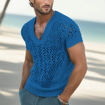 Men's Summer Fashion V-neck Knitted Mesh Breathable T-shirt