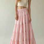 Margovil Smocked Elastic Waist Ruffle Tiered Maxi Skirt