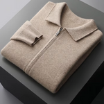 PURE EXTRA-FINE MERINO WOOL ZIP POLO CARDIGAN