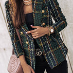 Margovil Double Breasted Open Front Plaid Blazer Jacket
