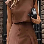 Solid Color Crew Neck Crop Top and High Waist Irregular Maxi Skirt Set