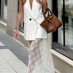 Elegant Casual Feeling Floral Lace Elastic Waist Maxi Skirt