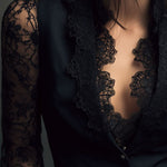Elegant Black Lace Panel Sleeve Blazer Top
