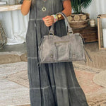 Cotton and Linen Patchwork Loose Maxi Dress