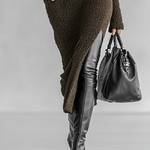 Women's Slim Fit Plush Knitted High Neck Side Slit Midi Dress