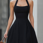 Black Halter Neck Fit-and-Flare Midi Dress