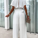Ivy Cowl Neck Short Sleeve Belt Pleated Loose Wide Leg Jumpsuit