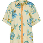 Giselle Linen Blend Floral Print Short Sleeve Shirt and Zipper Mini Skirt Set