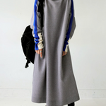 Long Sleeves Loose Contrast Color Stand Collar Maxi Dresses