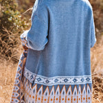 Vzyzv Women's Sweaters Blue Aztec Print Open Front Knitted Cardigan