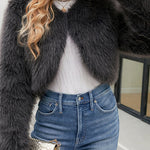 Stylish Long Sleeve Short Casual Faux Fur Jacket