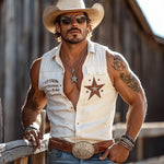 Men's Western Cowboy Style Embroidered Sleeveless Shirt