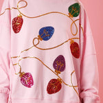 Christmas Lights Sequin Slit Pullover Sweatshirt