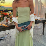 Margovil Strapless Tube Patchwork Pleated Maxi Dress
