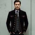 Men's Vintage Velvet Stand-Collar Multi-Button Embroidered Slim-Fit Jacket